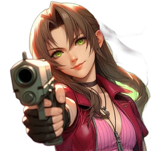 weapon, anime, cyberpunk, pixel art, concept art, red, female, character transparent PNG cut-out