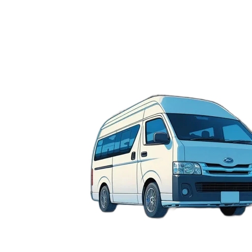 car, 3d render, concept art, photorealistic, anime, fisherman, stands, platform transparent PNG cut-out