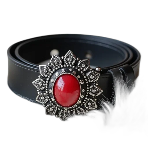 jewelry, crown, red, black, leather, belt, silver, buckle transparent PNG cut-out