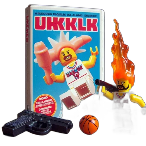fire, lego, figure, basketball, player, holds, microphone, dressed transparent PNG cut-out