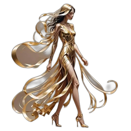 dress, staff, jewelry, concept art, fantasy art, comic book art, pixel art, golden transparent PNG cut-out