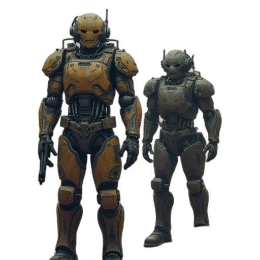 robot, concept art, 3d render, cyberpunk, pixel art, outer space, golden, earth tones transparent PNG cut-out