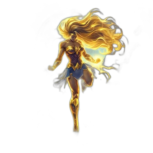 dress, staff, hair, fantasy art, concept art, comic book art, pixel art, golden transparent PNG cut-out