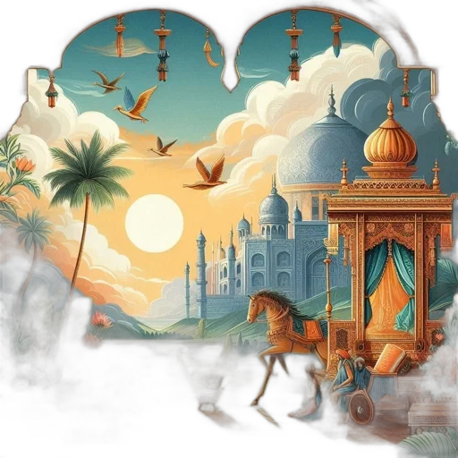 concept art, fantasy art, sunset, city street, earth tones, ancient, mythical, civilization transparent PNG cut-out