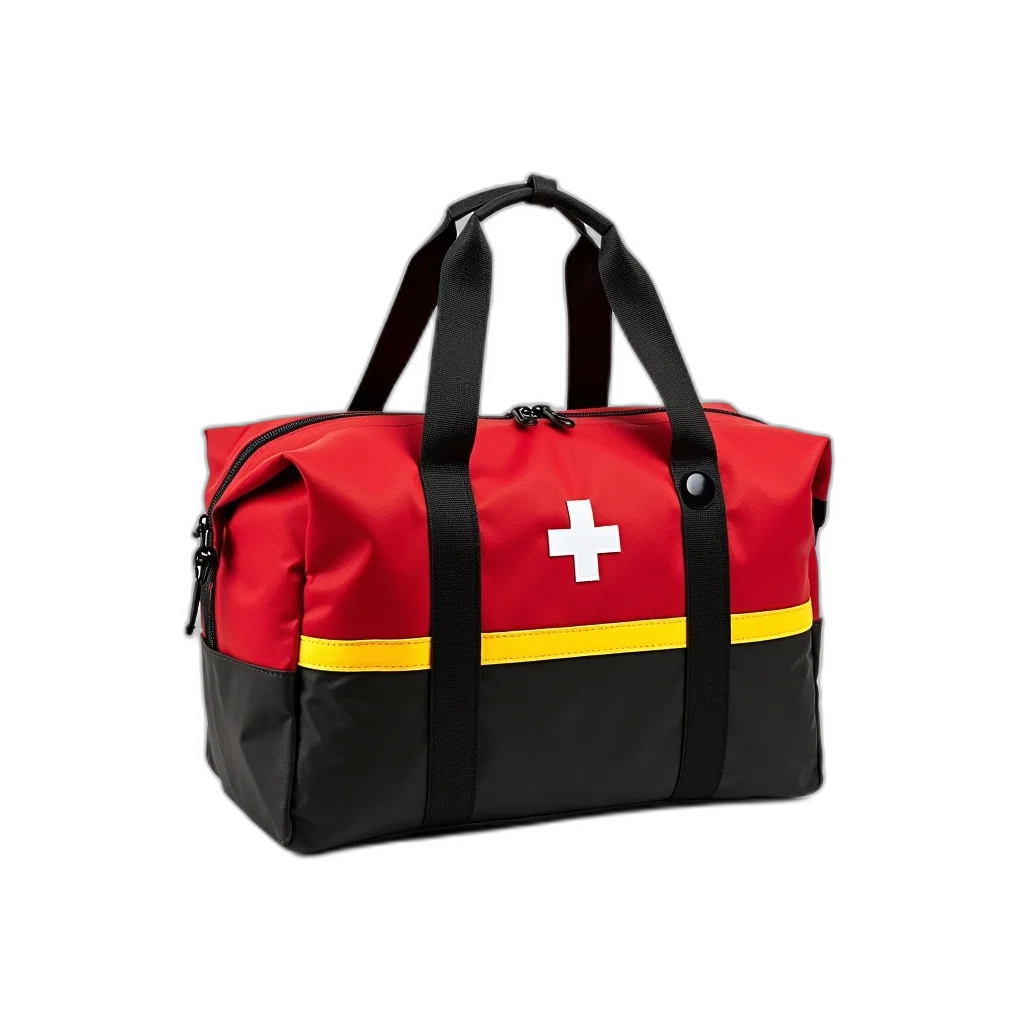 3d render, red, black, medical, emergency, bag, yellow, stripe transparent PNG cut-out
