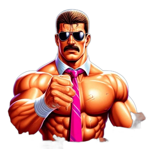 staff, comic book art, pixel art, cartoon, concept art, muscular, man, sunglasses transparent PNG cut-out