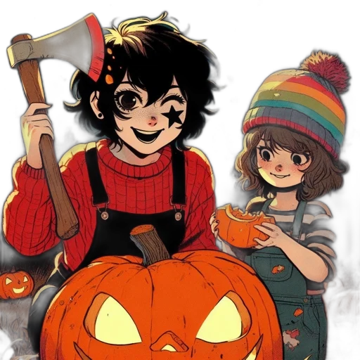 cartoon, concept art, watercolor, comic book art, red, two, children, one transparent PNG cut-out