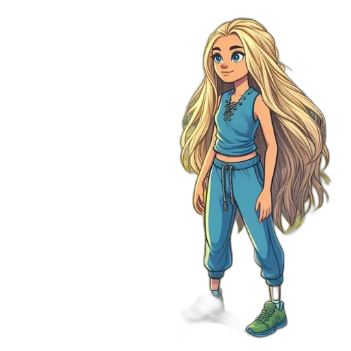 hair, cartoon, concept art, 3d render, fantasy art, blue, pastel, young transparent PNG cut-out