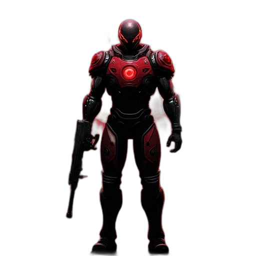 robot, weapon, concept art, 3d render, comic book art, pixel art, red, second transparent PNG cut-out