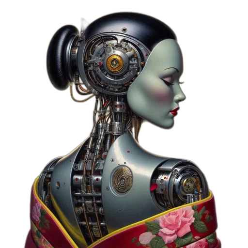 robot, dress, face, cyberpunk, concept art, fantasy art, photorealistic, robotic transparent PNG cut-out