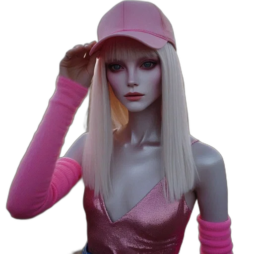hat, vaporwave, 3d render, concept art, cyberpunk, pastel, neon, woman transparent PNG cut-out