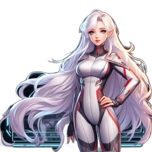 hair, robot, dress, staff, concept art, fantasy art, pixel art, anime transparent PNG cut-out