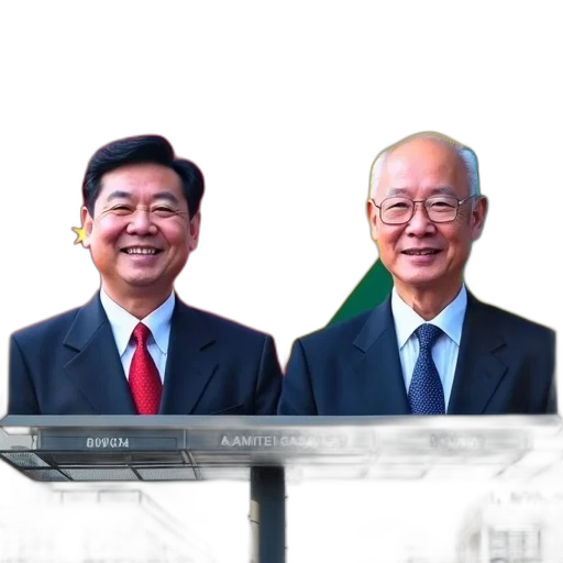 large, billboard, featuring, two, men, red, chinese, flag transparent PNG cut-out