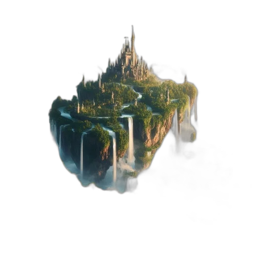 crown, building, dragon, sword, concept art, fantasy art, 3d render, watercolor transparent PNG cut-out