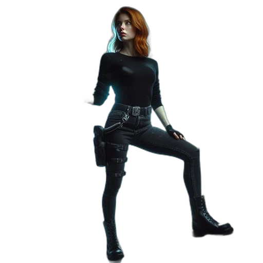 jacket, staff, cyberpunk, concept art, 3d render, pixel art, woman, red transparent PNG cut-out