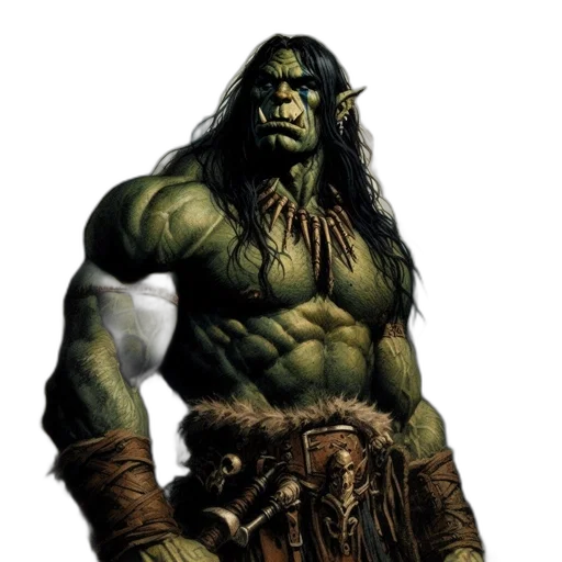 comic book art, concept art, fantasy art, photorealistic, green, orc-like, warrior, tribal transparent PNG cut-out