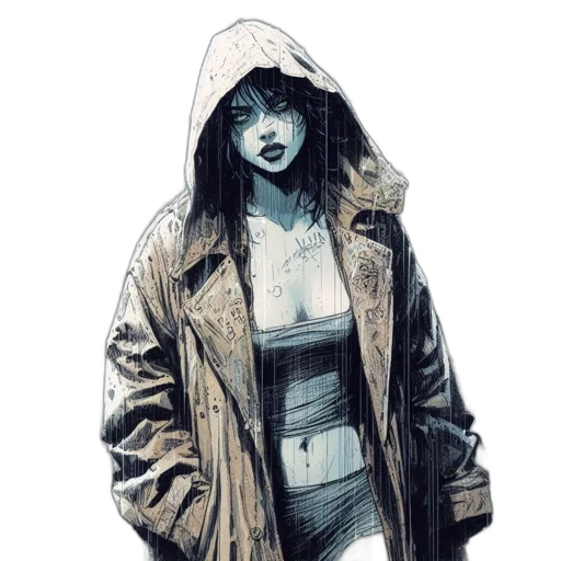 jacket, face, mask, comic book art, concept art, cyberpunk, watercolor, neon lights transparent PNG cut-out