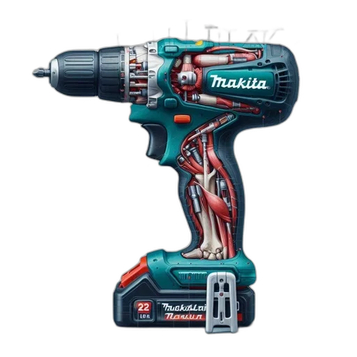 weapon, staff, robot, disassembled, makita, drill, illustrated, anatomical transparent PNG cut-out