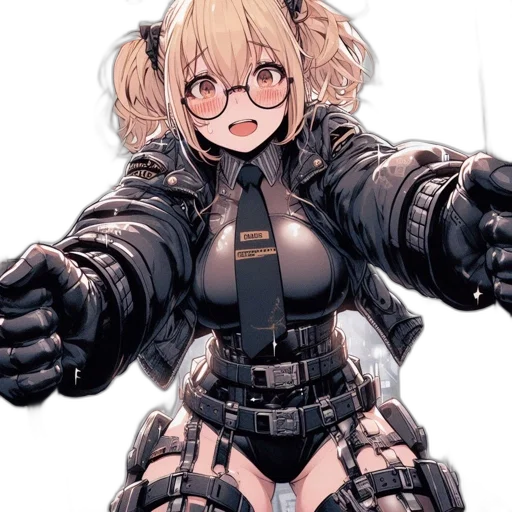 robot, jacket, weapon, dress, cyberpunk, concept art, anime, pixel art transparent PNG cut-out