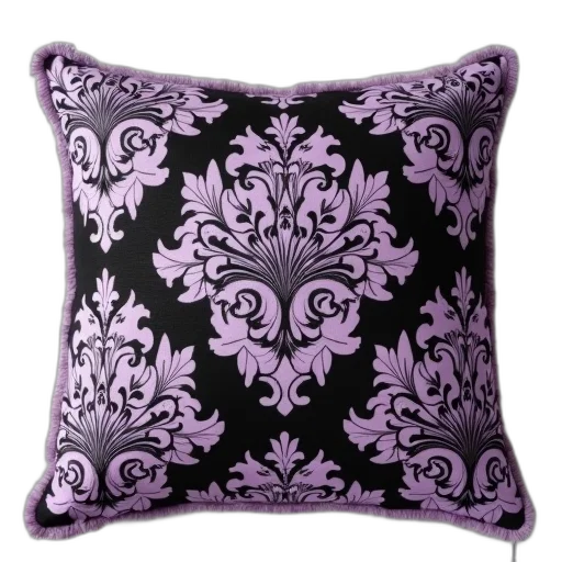 furniture, 3d render, photorealistic, dark, damasks, throw, pillow, color transparent PNG cut-out