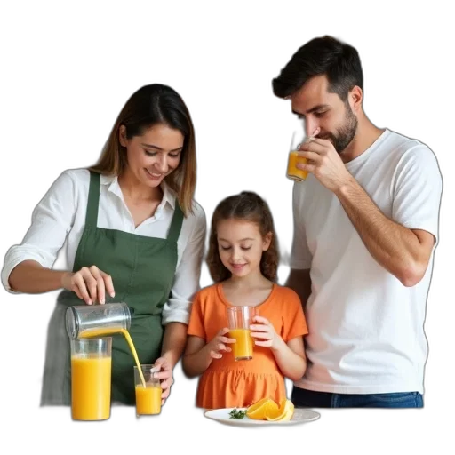 food, golden, family, three, standing, kitchen, shelves, filled transparent PNG cut-out
