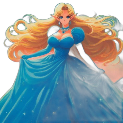 dress, crown, concept art, fantasy art, pixel art, comic book art, blue, elven transparent PNG cut-out