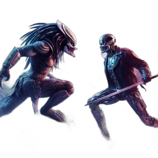 concept art, comic book art, fantasy art, 3d render, robotic, figure, predator-like, creature transparent PNG cut-out