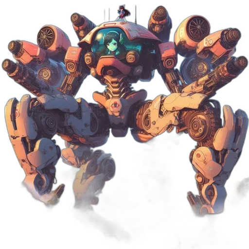 robot, weapon, creature, mask, concept art, 3d render, pixel art, fantasy art transparent PNG cut-out