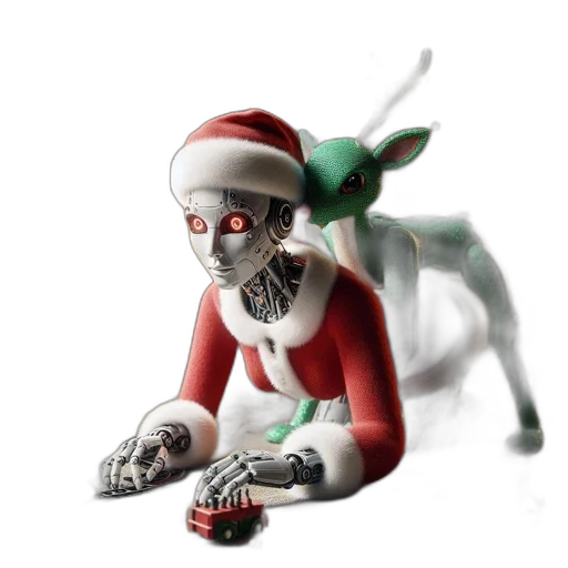 creature, 3d render, concept art, festive, scene, features, robotic, santa transparent PNG cut-out