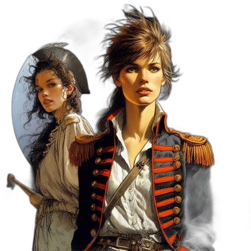 concept art, fantasy art, comic book art, photorealistic, three, women, stand, amidst transparent PNG cut-out