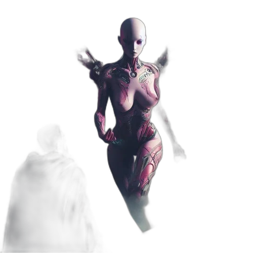 robot, creature, mask, weapon, concept art, 3d render, fantasy art, cyberpunk transparent PNG cut-out