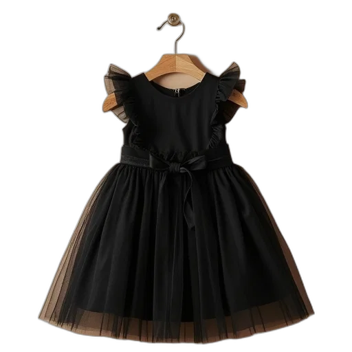 dress, dark, monochrome, cute, little, girl, black, tulle transparent PNG cut-out