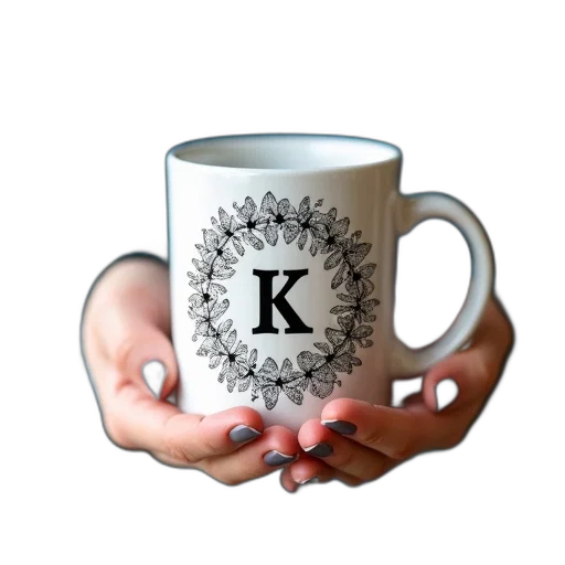 jewelry, 3d render, photorealistic, person, holding, white, mug, black transparent PNG cut-out