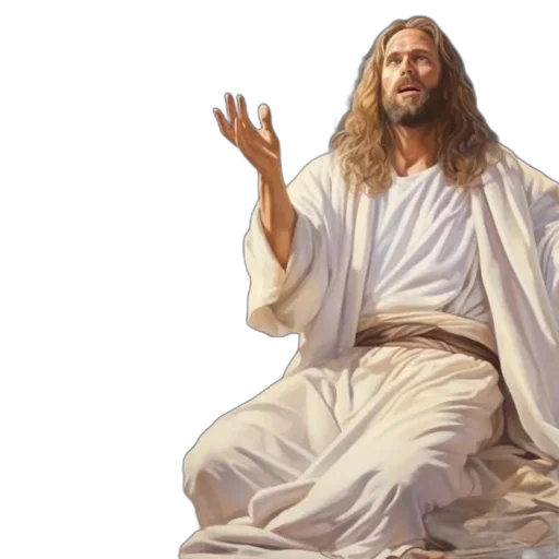 photorealistic, 3d render, man, white, robe, seated, among, wreckage transparent PNG cut-out