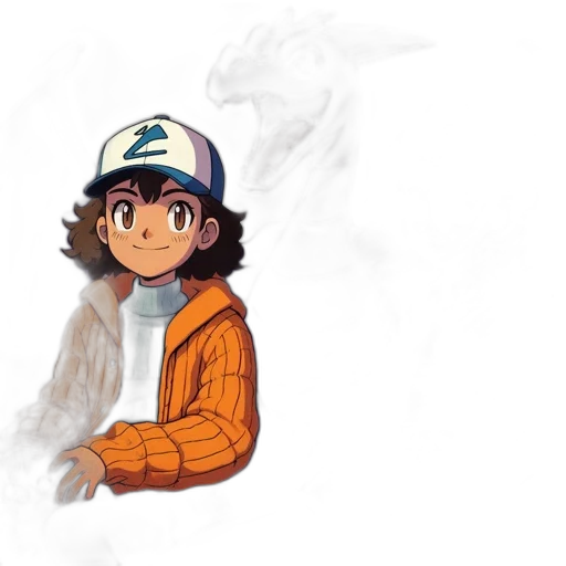 jacket, creature, hat, dragon, concept art, watercolor, pixel art, anime transparent PNG cut-out