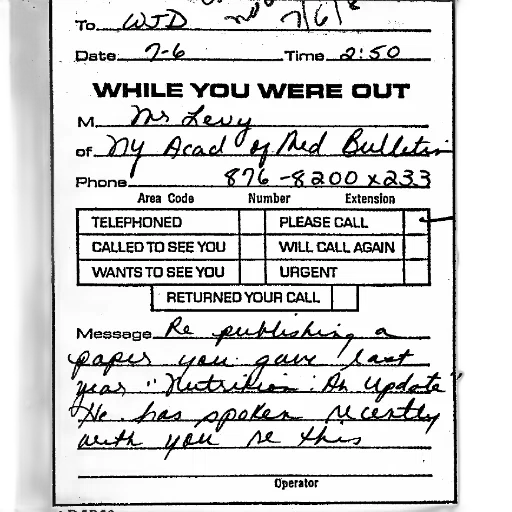 note, operator, wtd, july, 6th, indicating, someone, called transparent PNG cut-out