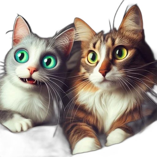 photorealistic, concept art, 3d render, fantasy art, two, cats, rest, side-by-side transparent PNG cut-out