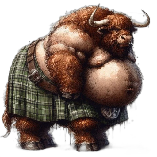 animal, concept art, fantasy art, photorealistic, humanoid, bull-like, creature, wears transparent PNG cut-out