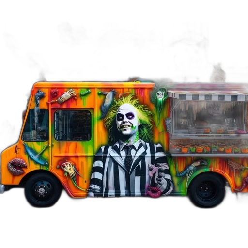 car, food, concept art, eye-catching, truck, named, beetlejuice, features transparent PNG cut-out