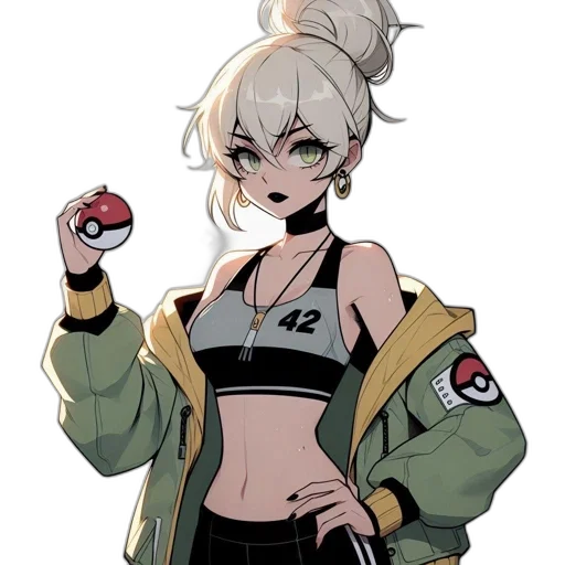jacket, staff, weapon, concept art, cartoon, pixel art, anime, monochrome transparent PNG cut-out