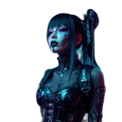 robot, staff, weapon, face, cyberpunk, concept art, comic book art, 3d render transparent PNG cut-out