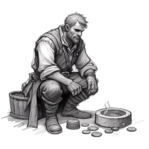 concept art, fantasy art, comic book art, pencil sketch, fire, monochrome, middle-aged, man transparent PNG cut-out