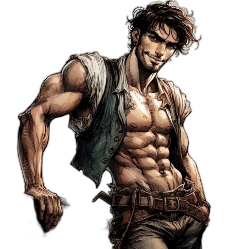 comic book art, concept art, fantasy art, photorealistic, intensely, gazing, muscular, man transparent PNG cut-out