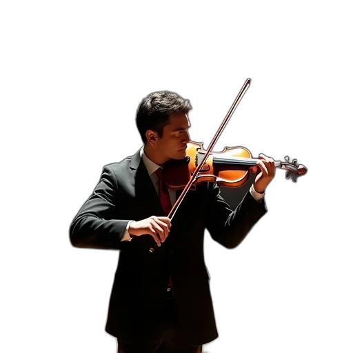 staff, photorealistic, man, dark, hair, playing, violin, stage transparent PNG cut-out