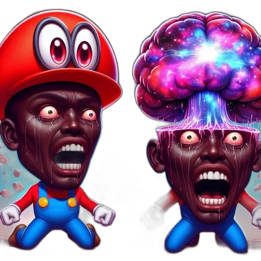 concept art, comic book art, pixel art, 3d render, mario, depicted, two, poses transparent PNG cut-out