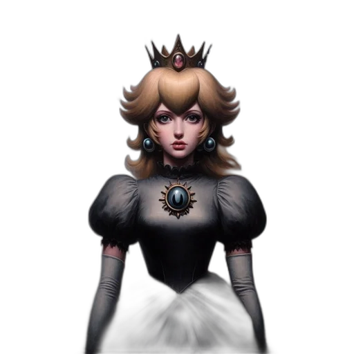 crown, dress, concept art, fantasy art, 3d render, pixel art, monochrome, dark transparent PNG cut-out