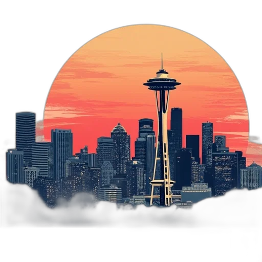 concept art, seattle, skyline, slim, fit, shirt transparent PNG cut-out