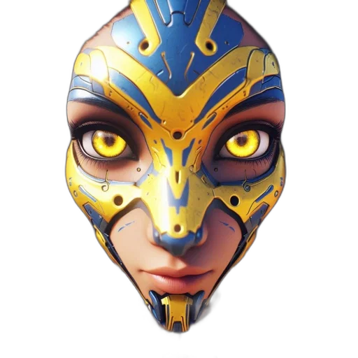 mask, face, jewelry, concept art, fantasy art, 3d render, comic book art, golden transparent PNG cut-out