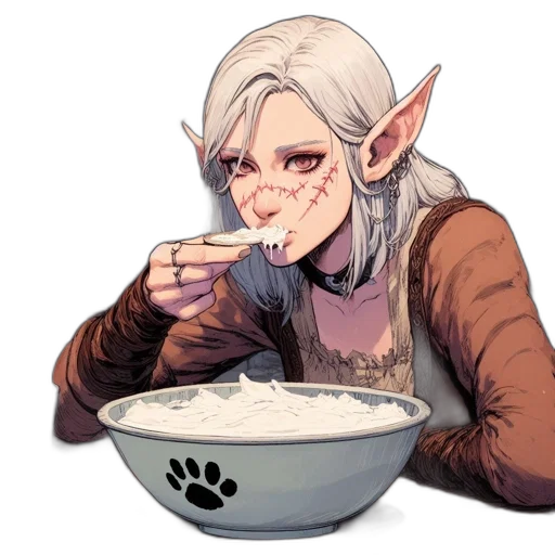 food, creature, fantasy art, pixel art, concept art, watercolor, elven, woman transparent PNG cut-out