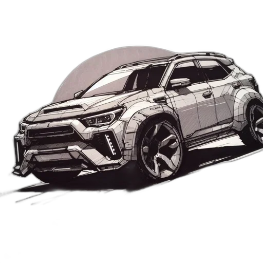 car, robot, weapon, concept art, photorealistic, pencil sketch, 3d render, detailed transparent PNG cut-out